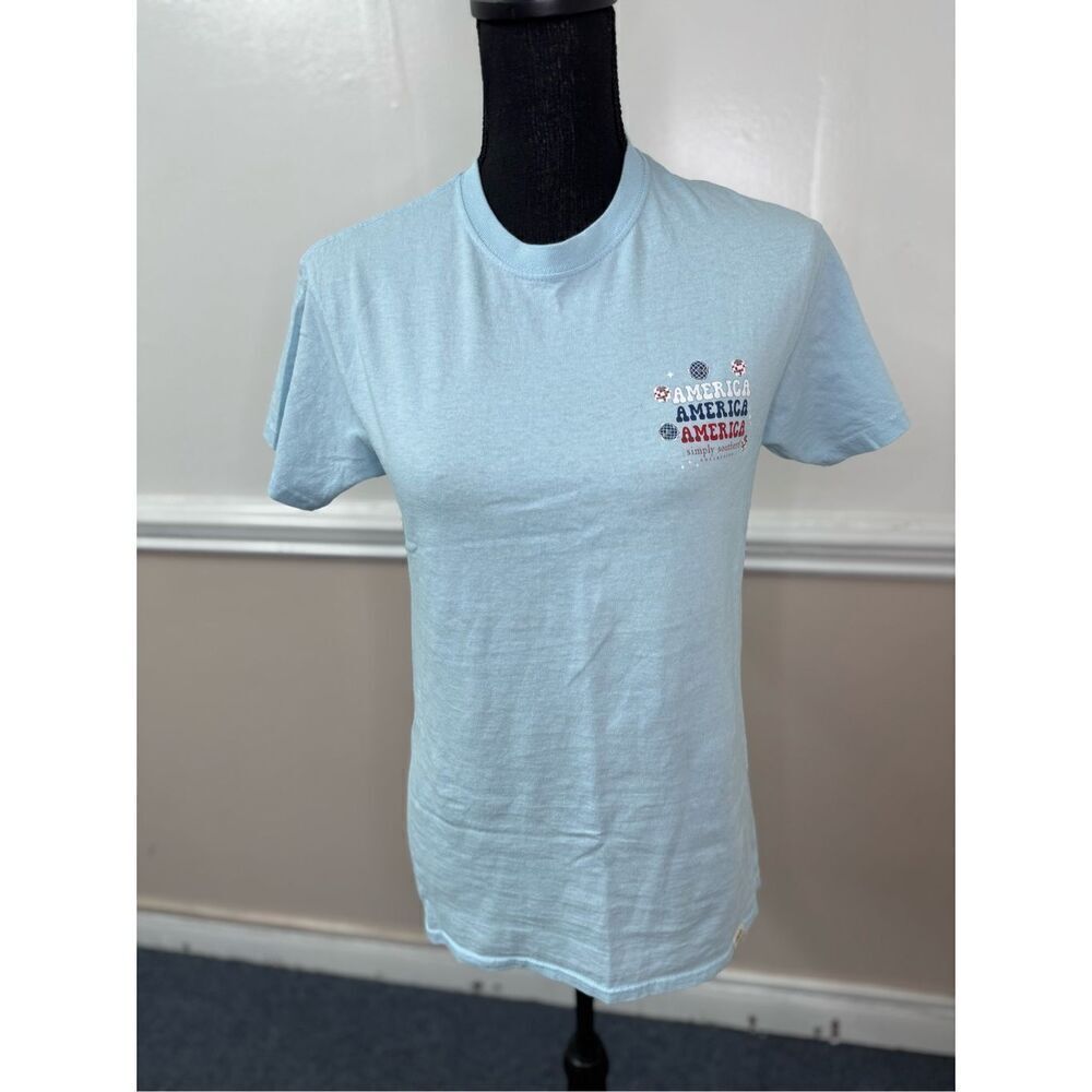 Simply Southern American Truck Graphic Light Blue Short Sleeve Tee Size Small